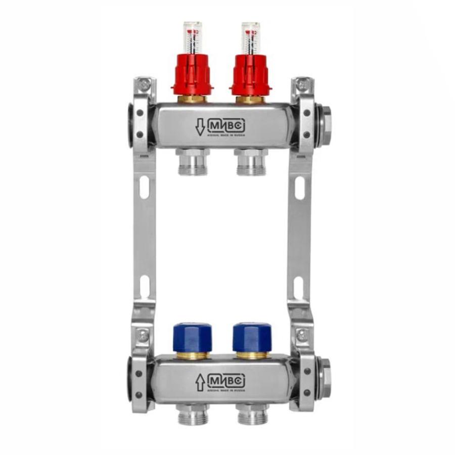 МИВС WF212 Коллекторная группа из нержавеющей стали  с расходомерами и термостатическими клапанами на 2 отвода WF212X02