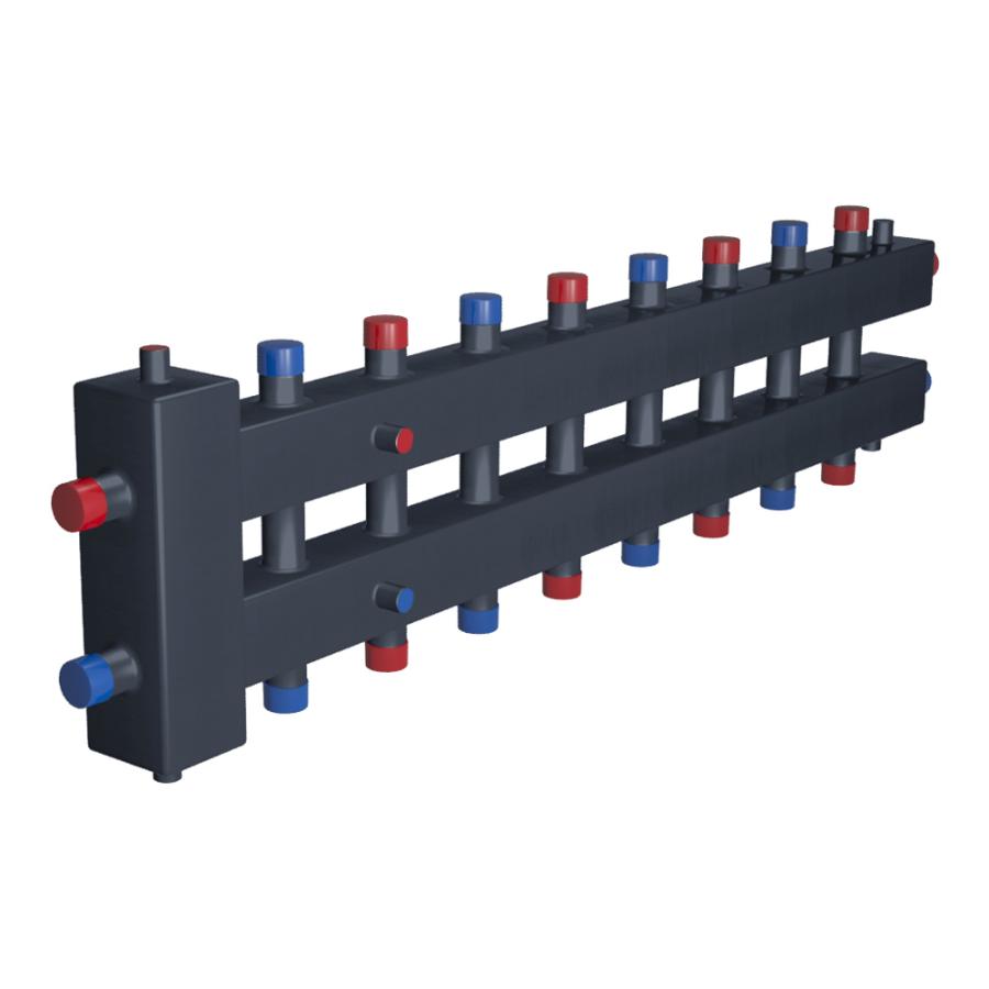 Rispa Гидравлический разделительный узел с коллектором модульного типа горизонтальный 100-9ВУ сталь на 9 контуров GRUKMG1009VU