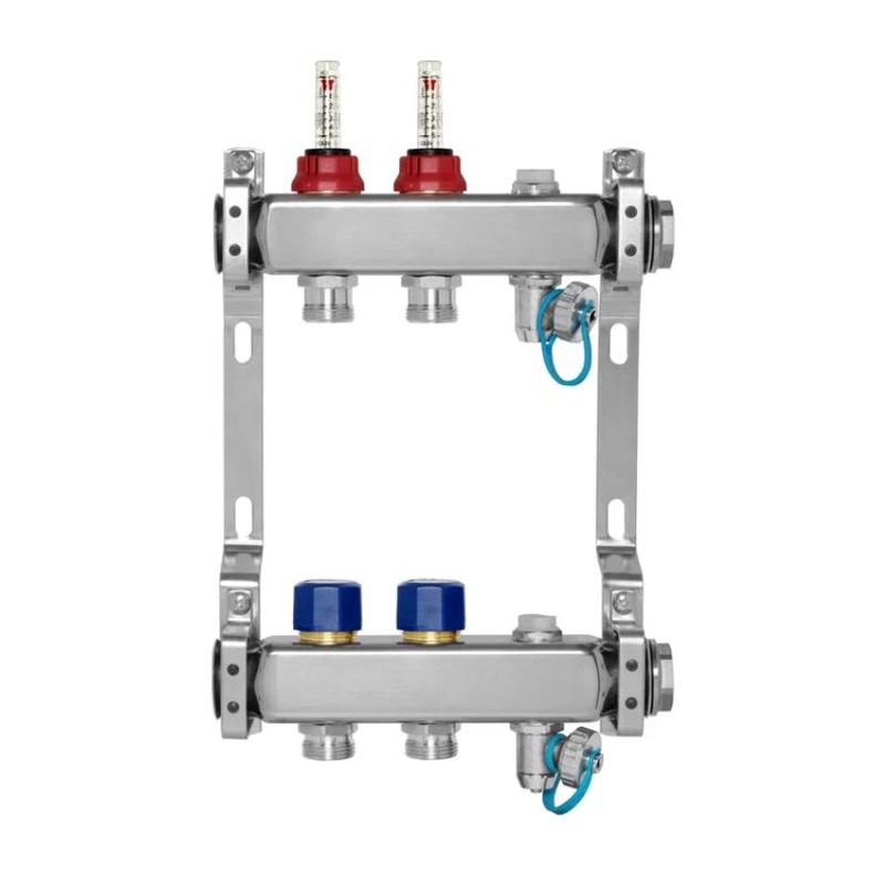 МИВС WF212AS Коллекторная группа из нержавеющей стали с расходомерами и термостатическими клапанами воздухоотводчиками и дренажными кранами на 2 отвода
