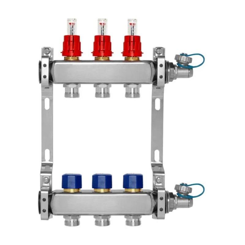 МИВС WF212D Коллекторная группа из нержавеющей стали с расходомерами и термостатическими клапанами и дренажными кранами на 2 отвода