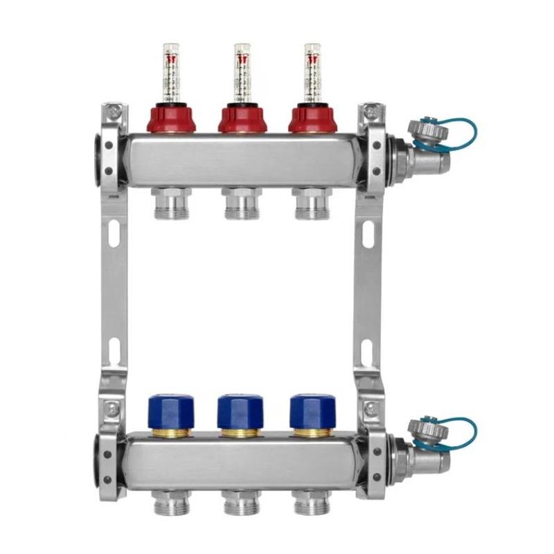МИВС WF212DS Коллекторная группа из нержавеющей стали с расходомерами и термостатическими клапанами и дренажными кранами на 2 отвода