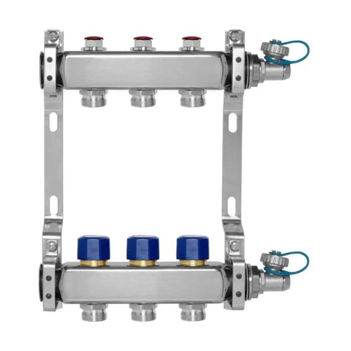 МИВС HH232D Коллекторная группа из нержавеющей стали с запорно-балансировочными клапанами термостатическими клапанами и дренажными кранами на 2 отвода