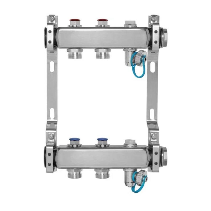 МИВС HH233A Коллекторная группа из нержавеющей стали с запорно-балансировочными клапанами воздухоотводчиками и дренажными кранами на 2 отвода