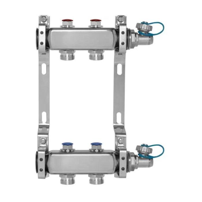 МИВС HH233D Коллекторная группа из нержавеющей стали с запорно-балансировочными клапанами дренажными кранами на 2 отвода