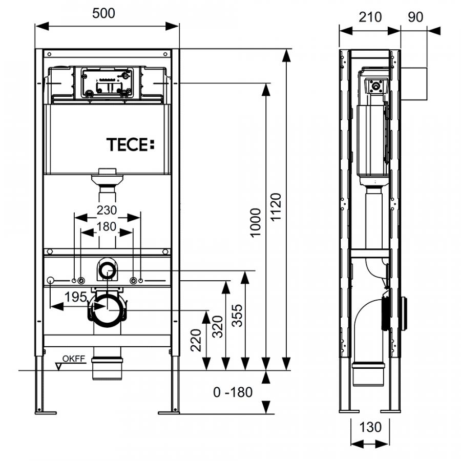 TECE  Застенный модуль (h = 1120 мм) отдельностоящий с двойной рамой для установки подвесного унитаза  9300093  - Изображение 2