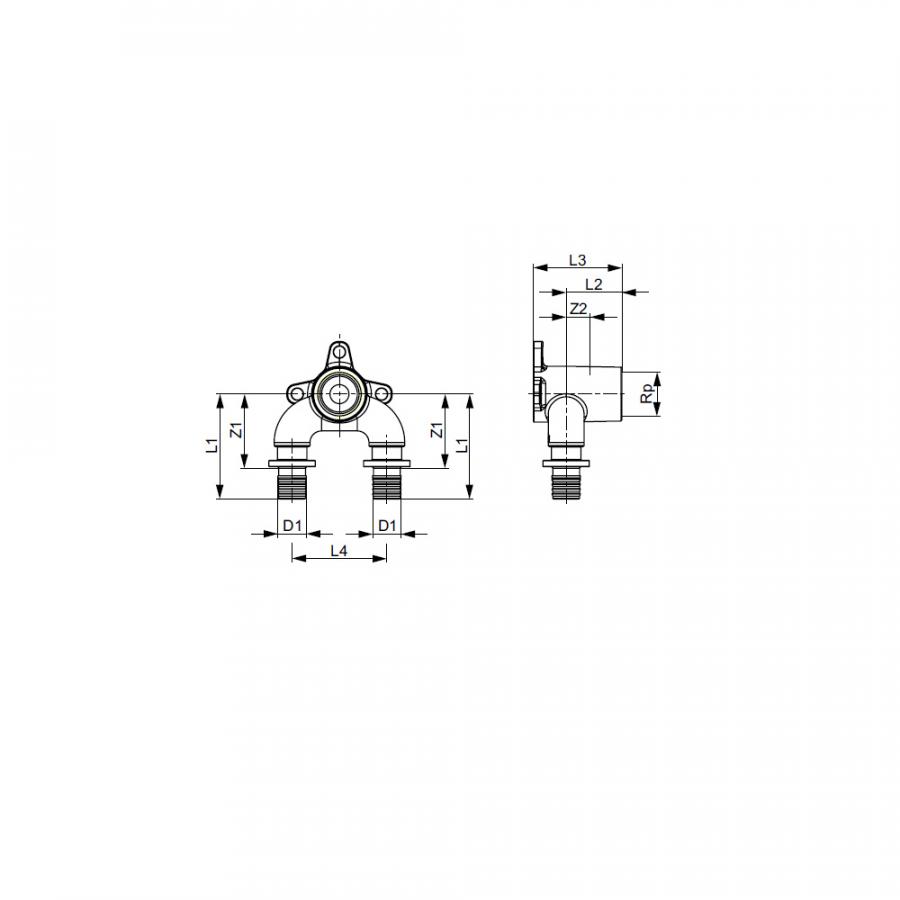 TECE  Тройник угловой с настенным креплением, закругленный, латунь 16 × Rp 1/2' × 16  708504  - Изображение 4