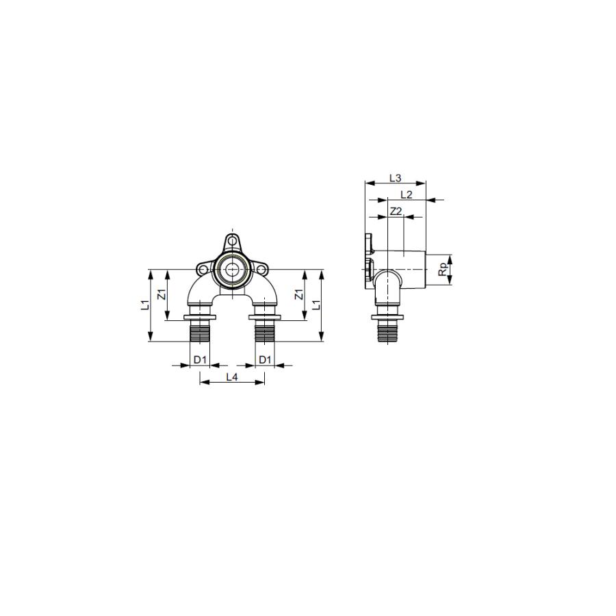 TECE  Тройник угловой с настенным креплением, закругленный, латунь 20 × Rp 1/2' × 20,  708505  - Изображение 4