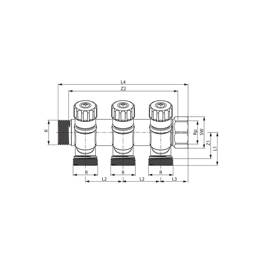 TECE Запорно-балансировочный коллектор TECE универсальный с 3 отводами
