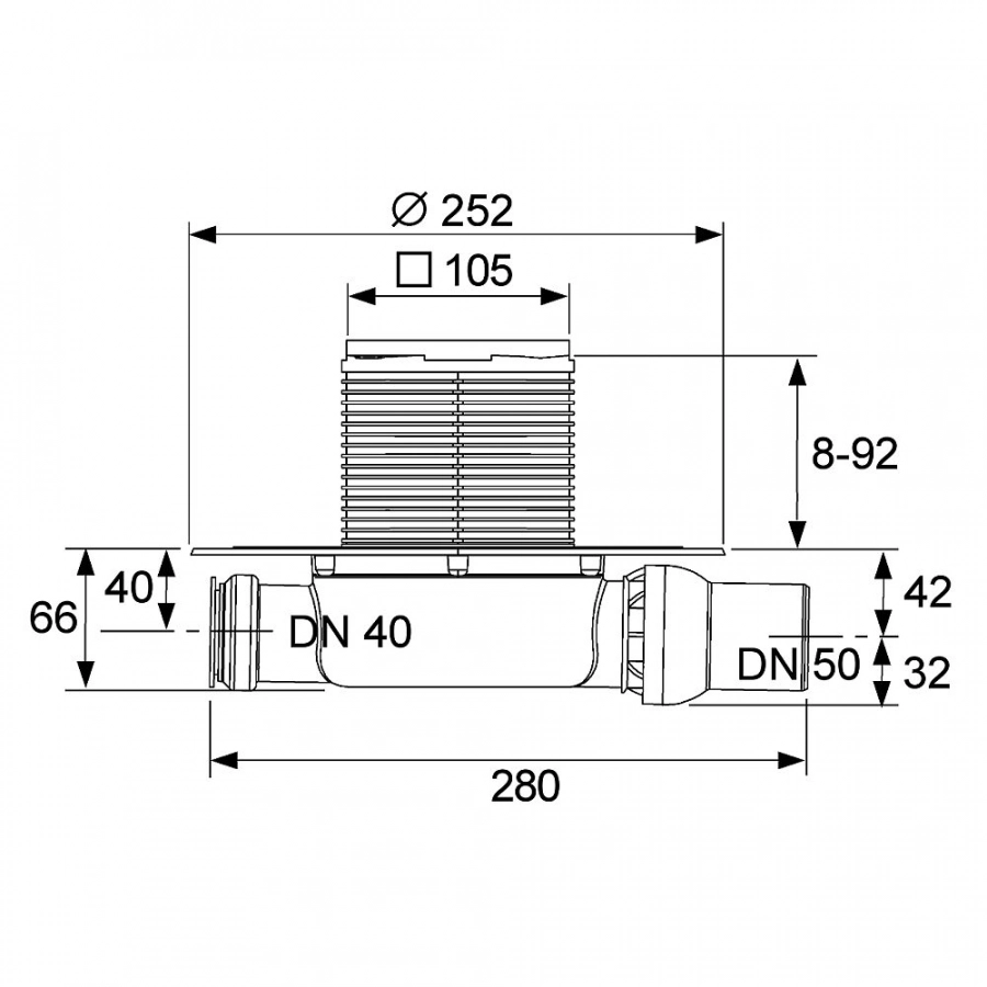 TECE TECEdrainpoint S110, трап низкий горизонтальный