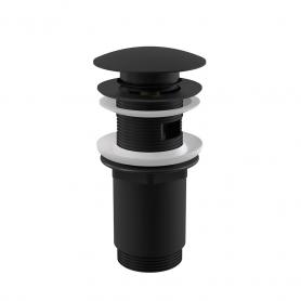 Донный клапан сифона для умывальника CLICK/CLACK 5/4', цельнометаллический с переливом и большой черной заглушкой