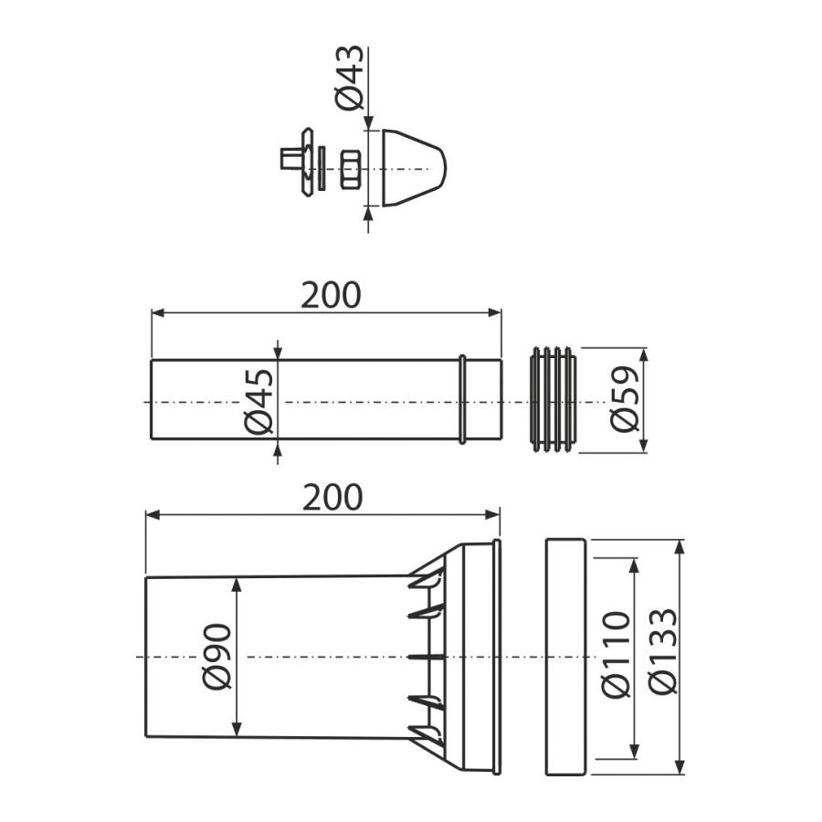 Alcaplast Комплект соединительных принадлежностей DN90 200 мм полипропилен