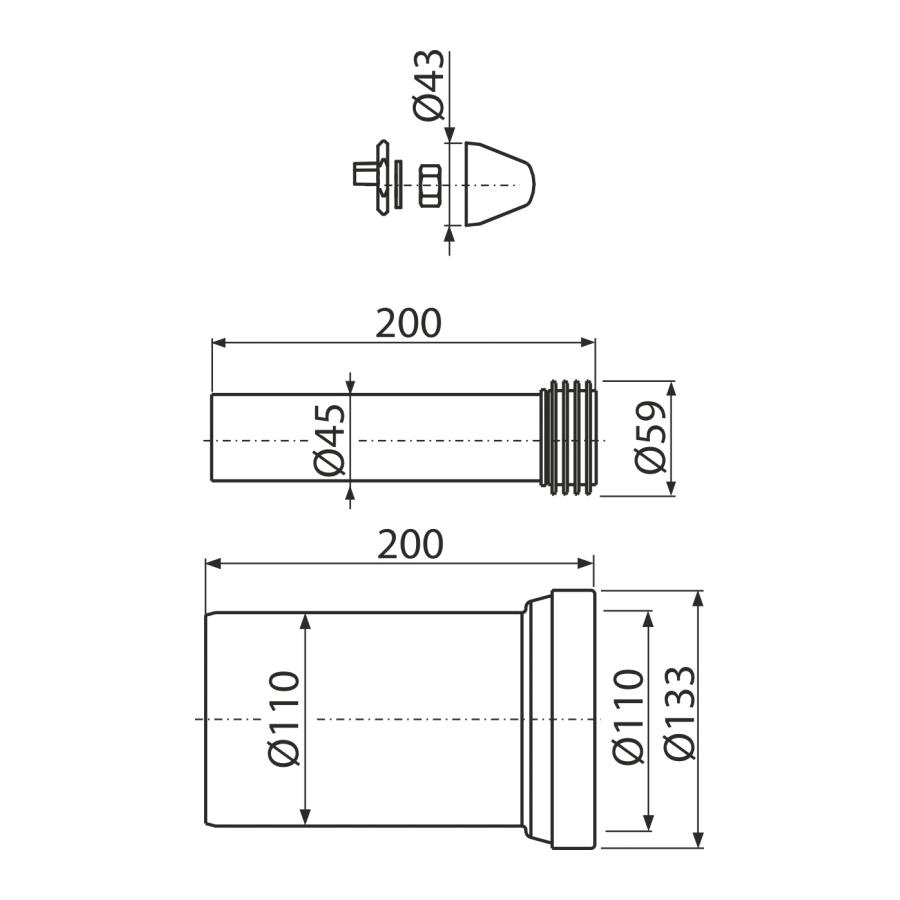 Alcaplast Комплект соединительных принадлежностей DN110 200 мм  полипропилен