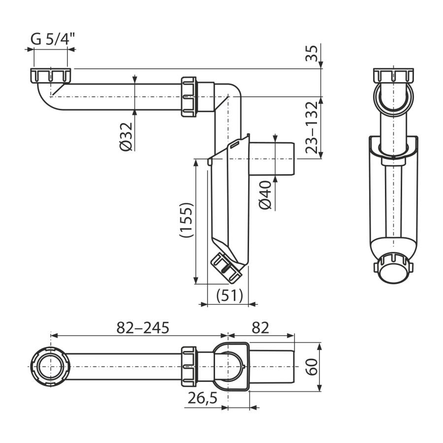 Alcaplast Сифон для мебели для умывальника c накидной гайкой 5/4