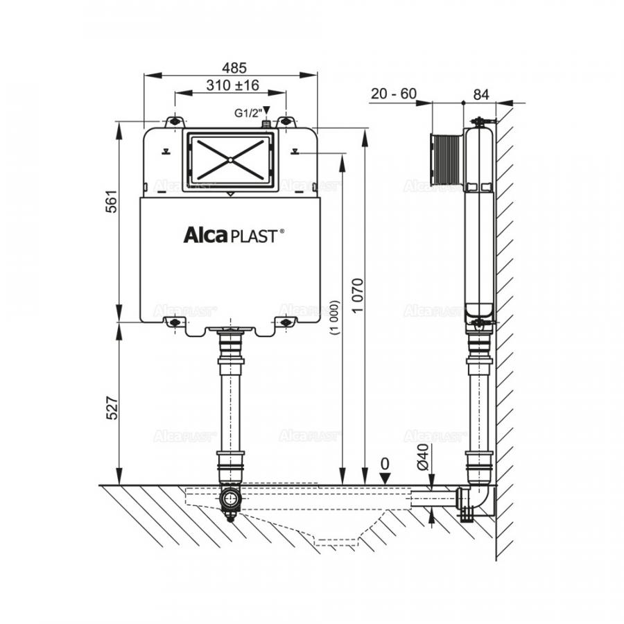 Alcaplast A1112 Basicmodul Slim Бачок для замуровывания в стену