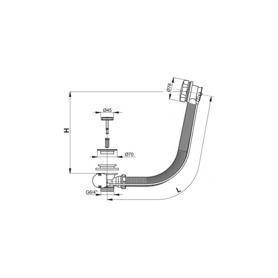 Alcaplast  Сифон для ванны автомат металл/металл длина 80 см,  A56K-80  - Изображение 3