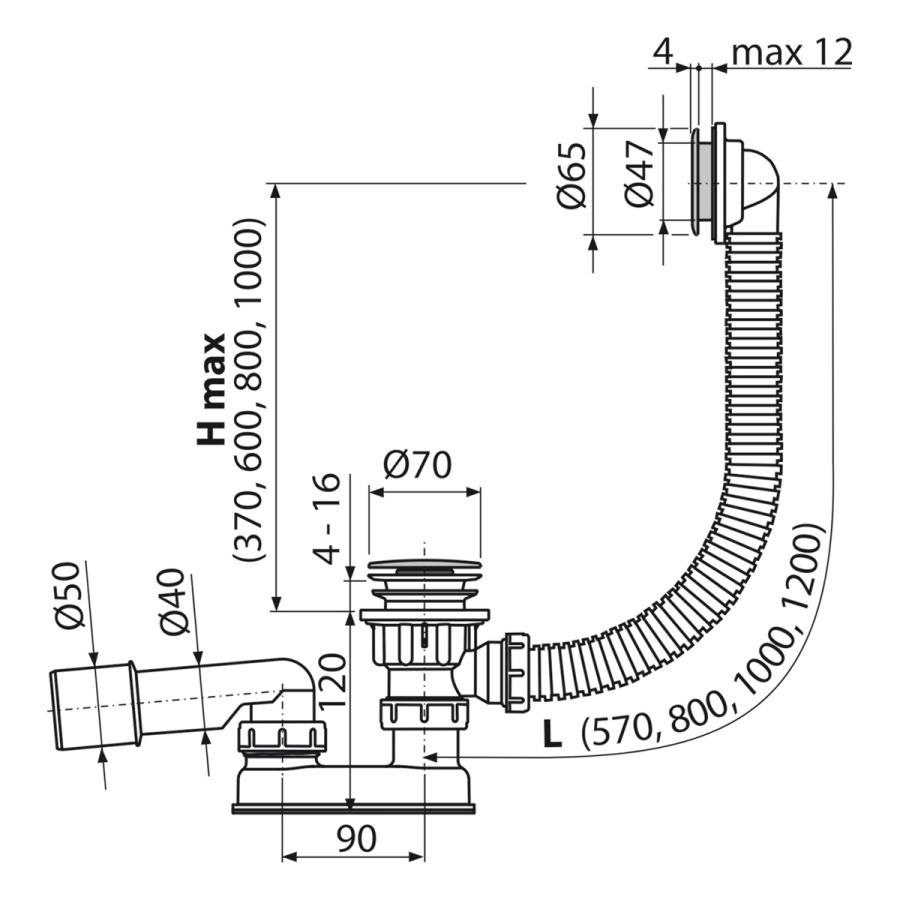 Alcaplast Сифон для ванны click/clack хромированный пластик
