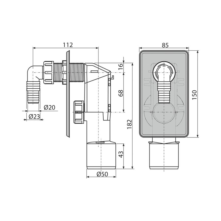 Alcaplast  Сифон для стиральной машины под штукатурку хромированный  AG210321100  - Изображение 3