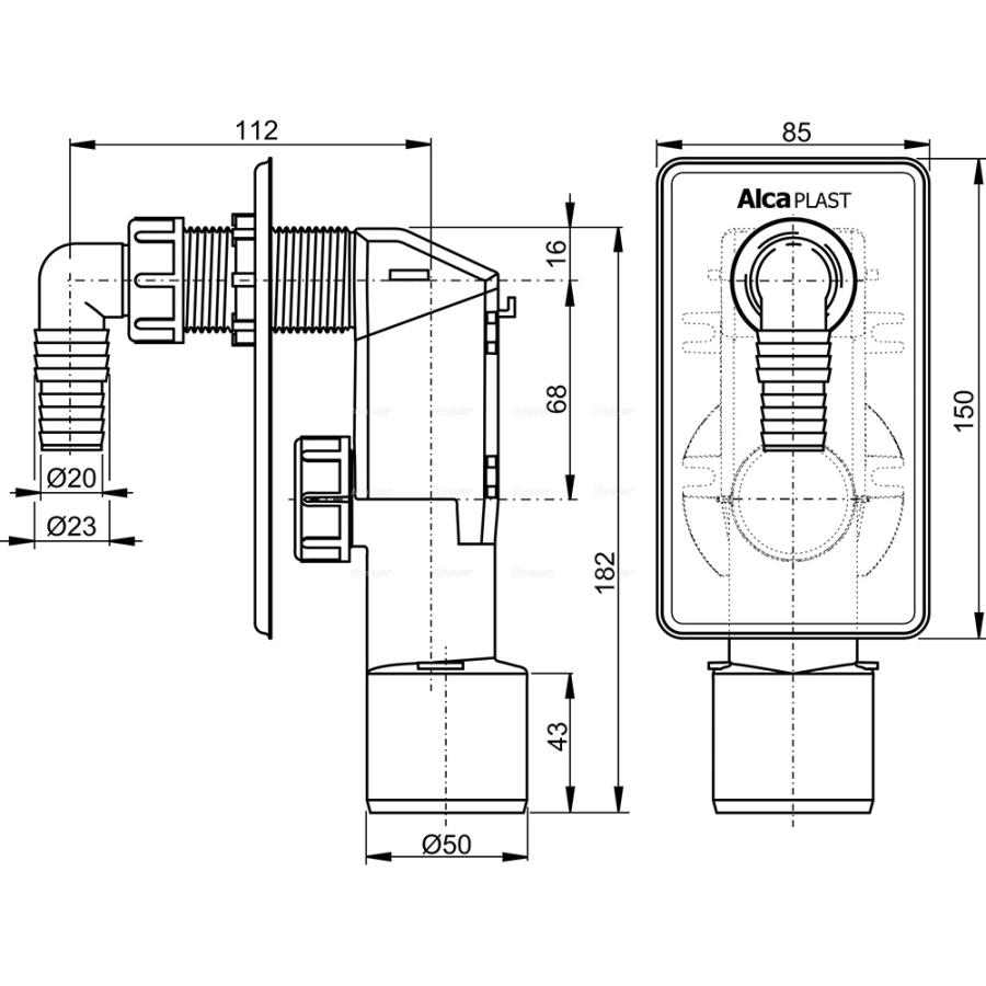 Alcaplast  Сифон для стиральной машины под штукатурку белый  APS4  - Изображение 3
