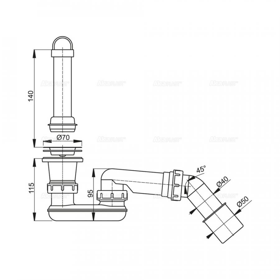 Alcaplast  Выпускной комплект с гидрозатвором и коленом  A462-50  - Изображение 2