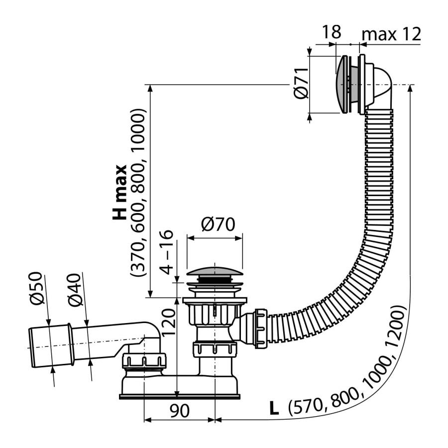 Alcaplast Сифон для ванны click/clac металл Alcaplast Сифон для ванны click/clac металл