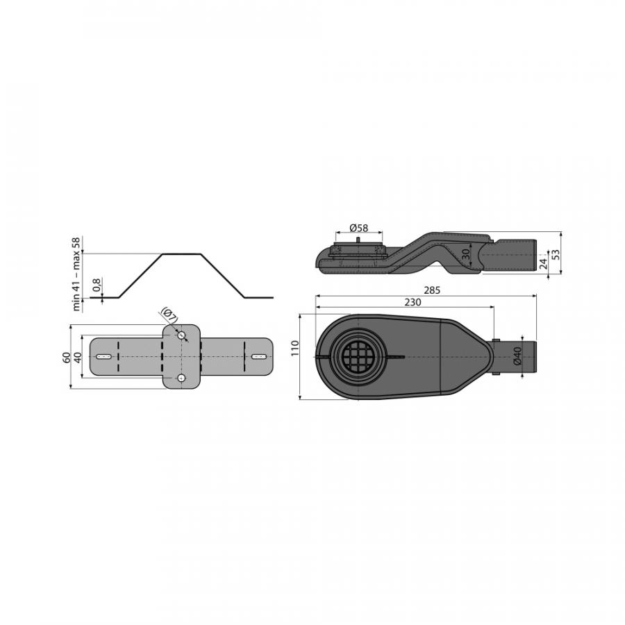 Alcaplast  Сифон DN40 и комплект регулируемых ног для модулярного желоба APZ13 экстра низкий 40 л/мин  APZ-S6  - Изображение 2
