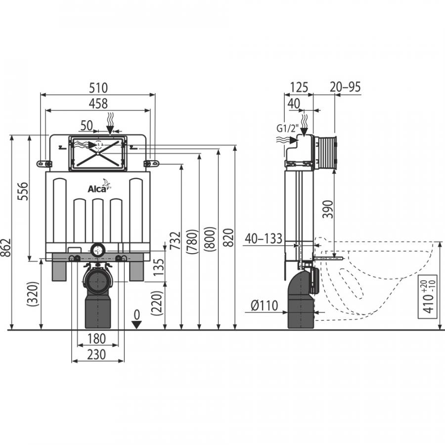 Alcaplast  AM100 Alcaмodul - Скрытая система инсталляции для замуровывания в стену высота монтажа 0,85 м  AM100/850  - Изображение 2