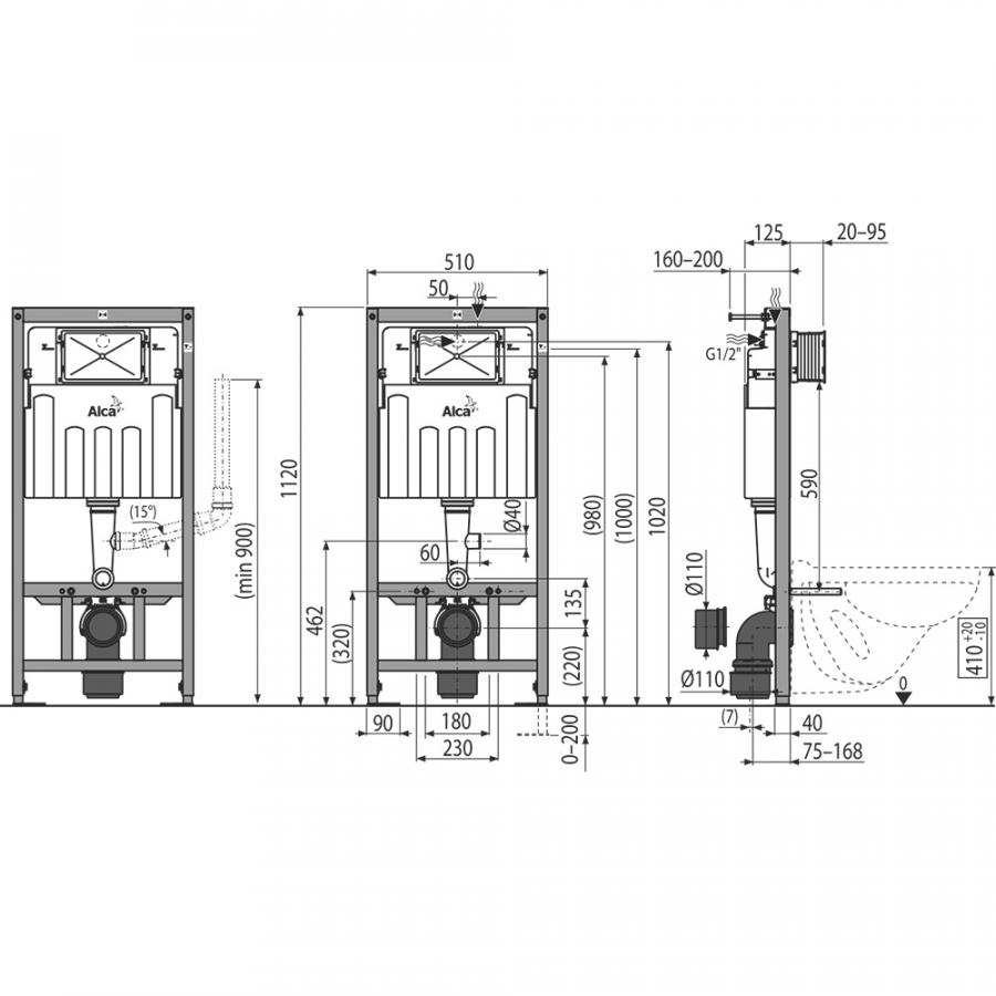 Alcaplast  AM101 Sadroмodul - Скрытая система инсталляции для сухой установки  (для гипсокартона) с вентиляцией, высота монтажа 1,12 м  AM101/1120V  - Изображение 2