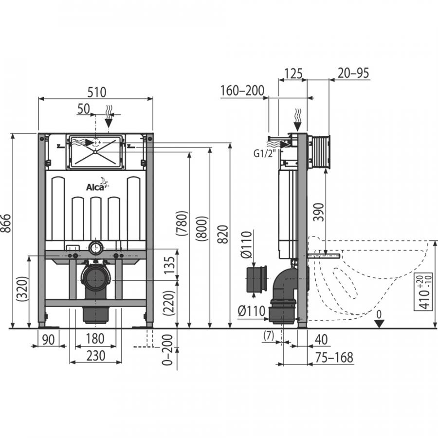 Alcaplast  AM101 Sadroмodul - Скрытая система инсталляции для сухой установки  (для гипсокартона) высота монтажа 0,85 м  AM101/850-0001  - Изображение 2