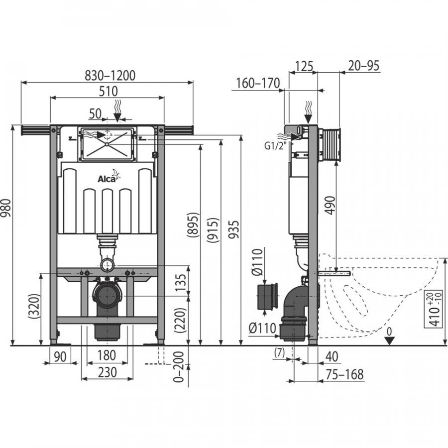 Alcaplast  AM102 Jadroмodul - Скрытая система инсталляции для сухой установки – при реконструкции ванных комнат в панельных домах высота монтажа 1 м  AM102/1000  - Изображение 2