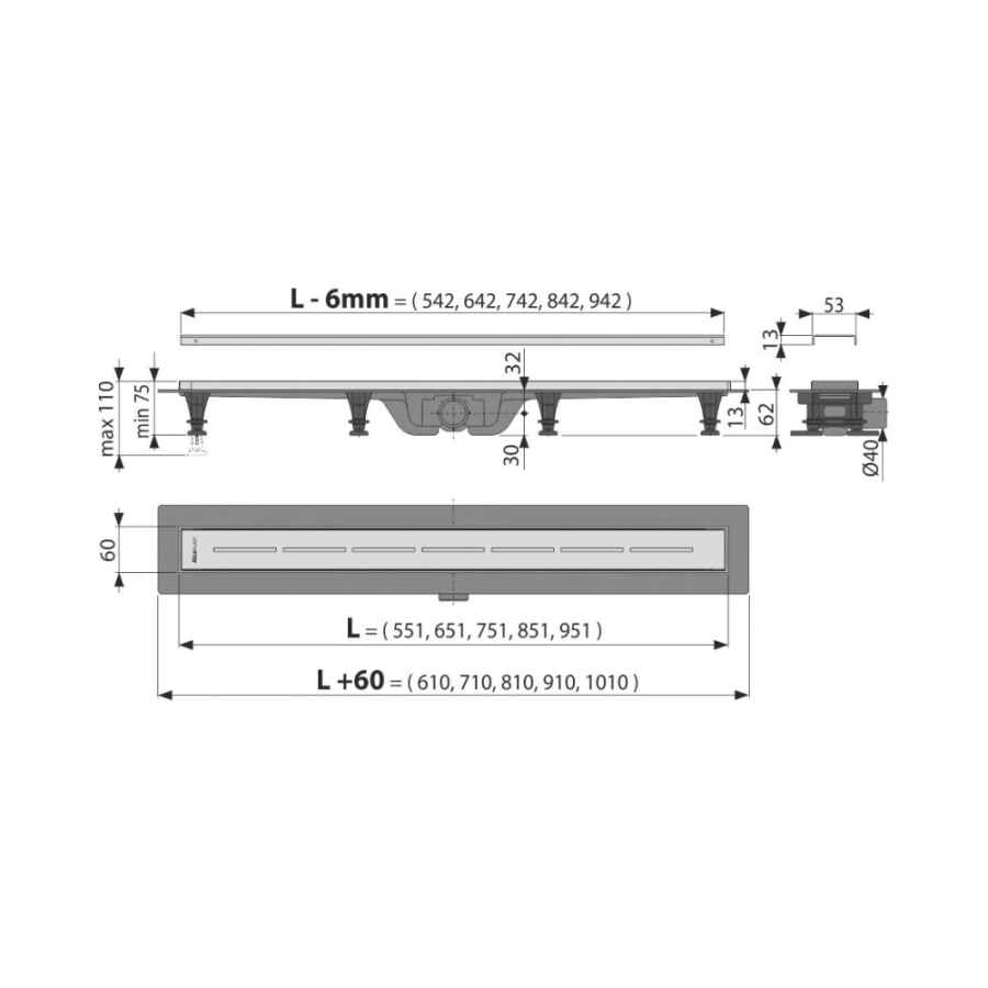Alcaplast APZ18 Simple Водоотводящий желоб с порогами из