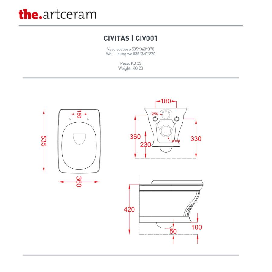 Купить ARTCERAM Унитаз подвесной 36x53.5см