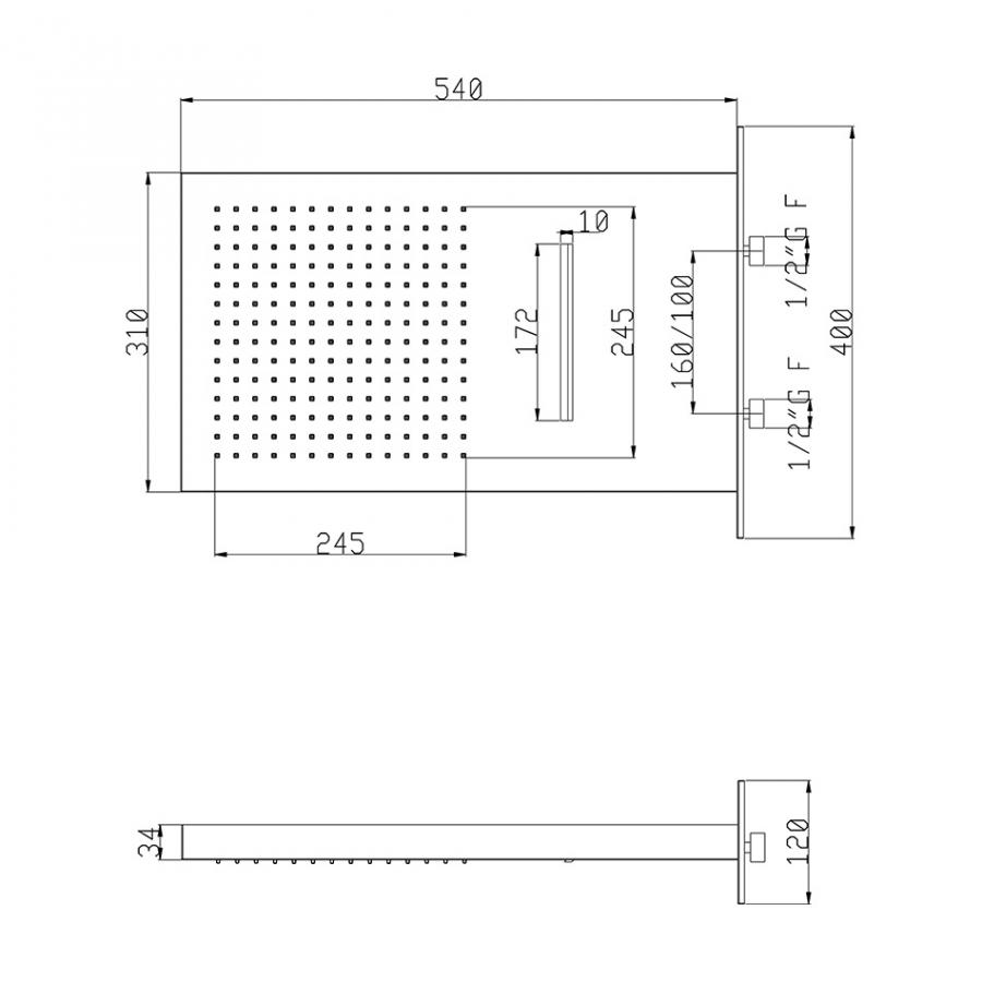 CISAL Настенный душ с каскадом из нержавейки 540X310 см хром ZS022530D2 - Изображение 2