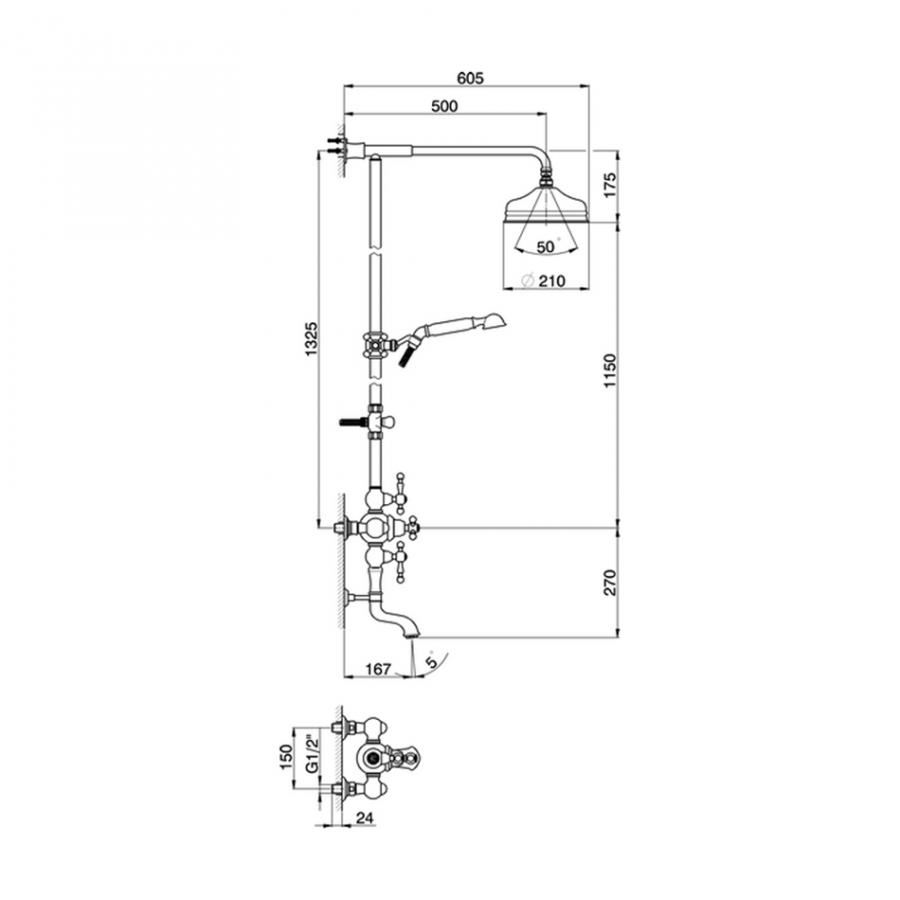 CISAL Arcana America Термостатический смеситель для ванны/душа с душевым комплектом и верхним душем хром AA00414021 - Изображение 2