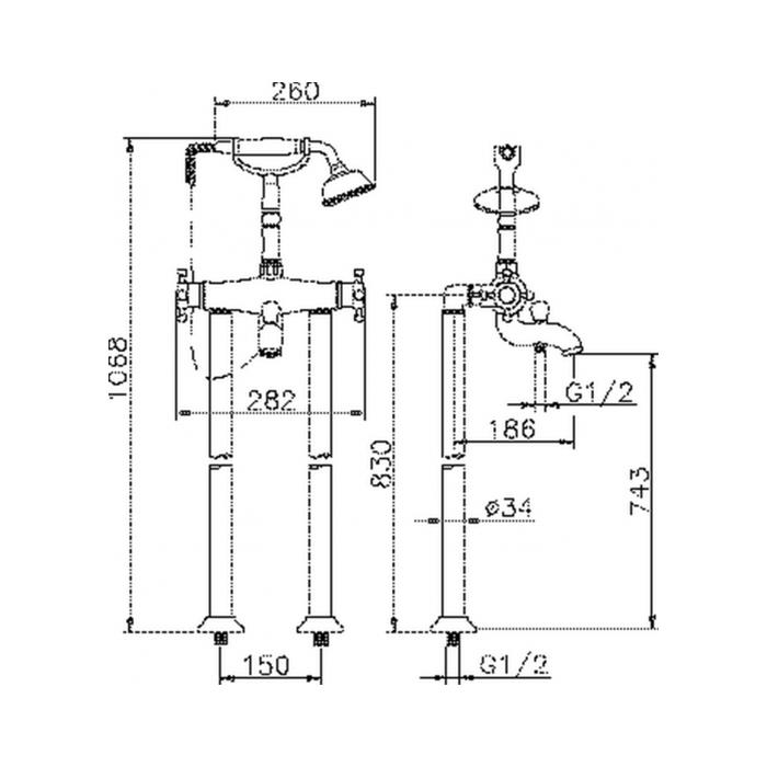 HUBER Victorian Напольный термостатический смеситель для ванны/душ шлифованный никель VTT390102A - Изображение 2