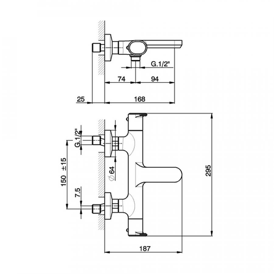 CISAL Lineaviva Смеситель термостатический настенный для ванны/душа Хром, LVT2101021 - Изображение 2