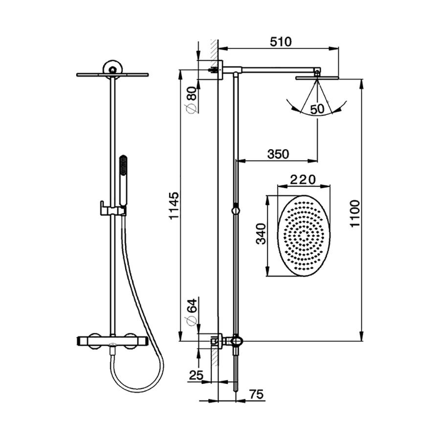 CISAL Lineaviva Настенная душевая система:термостатический смеситель для душа хром LVC7801021 - Изображение 2