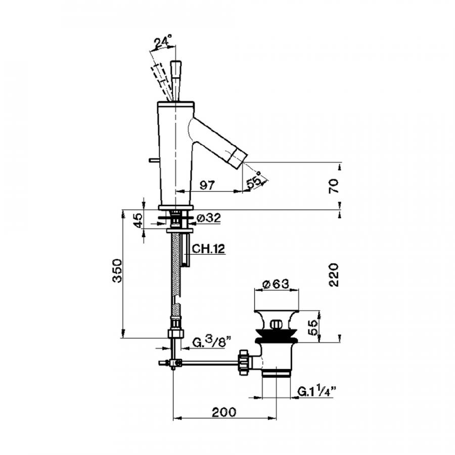 CISAL Pumpy Смеситель однорычажный для раковины на 1 отверстие с донным клапаном шлифованный никель PU0005102D - Изображение 2