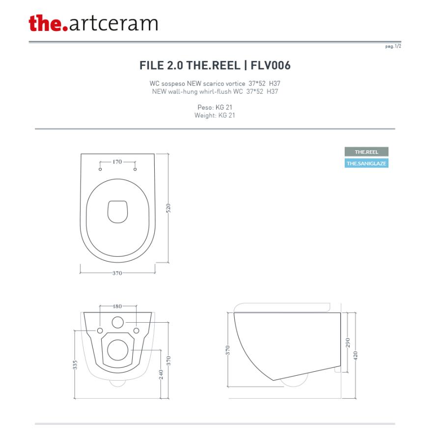 ARTCERAM File 2.0 Унитаз подвесной Reel 37х52 см с