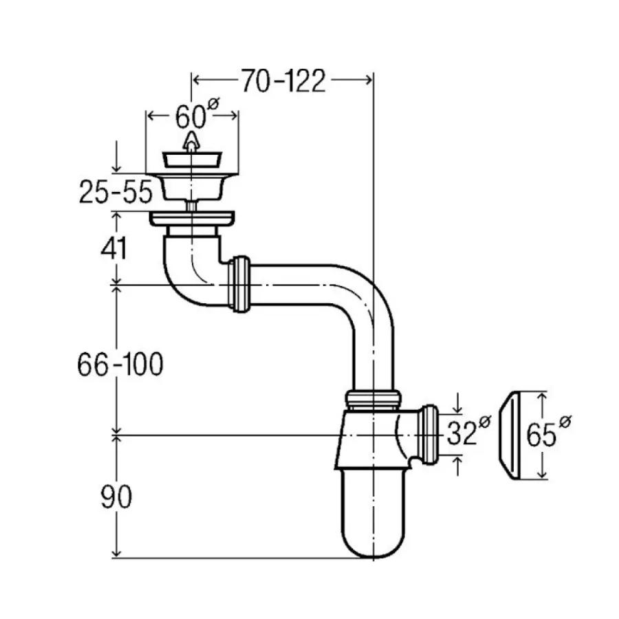 VIEGA Сифон для раковины бутылочный с выпуском, верхней розеткой и пробкой 1 1/4