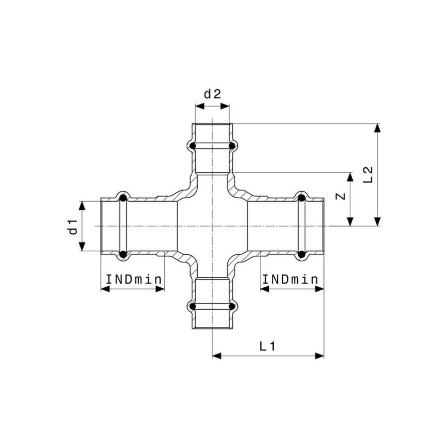 VIEGA Одноплоскостная обводная крестовина Sanpress Модель 2244 Ø 15 / 15, 424435 - Изображение 3